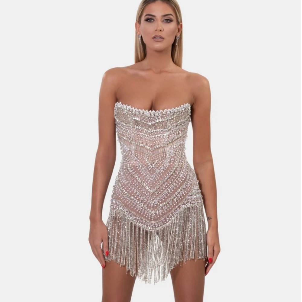 Albina Dyla Silver Corset Dress